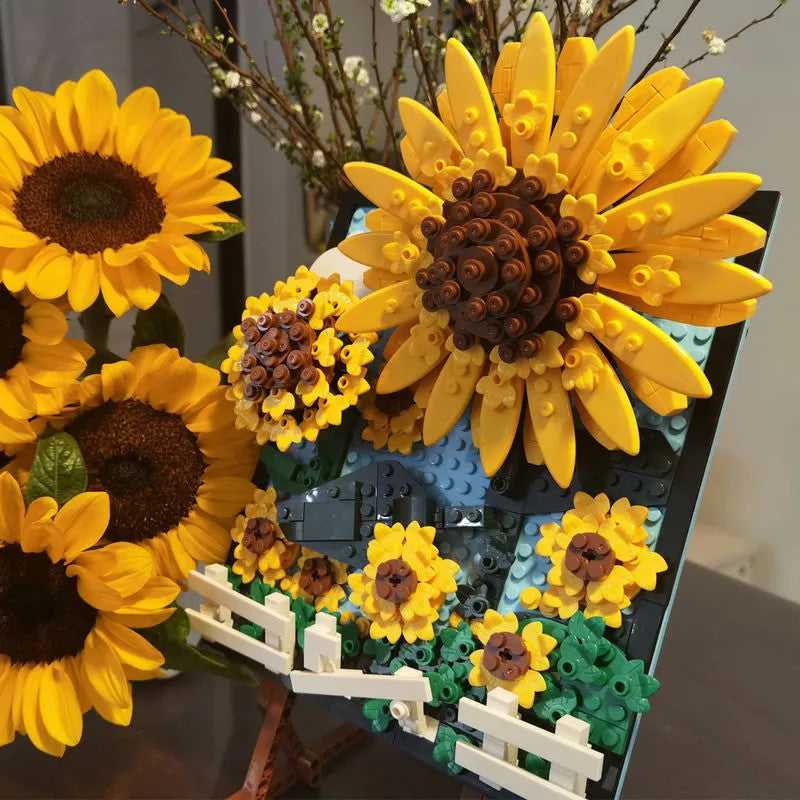 MOC Ideas Sunflowers Helianthus Art Painting Bricks Toy