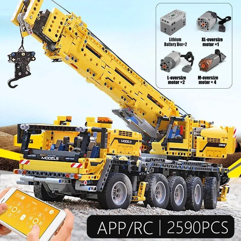 MOC RC APP Heavy Mobile Lift Crane Trucks Bricks Kids Toys