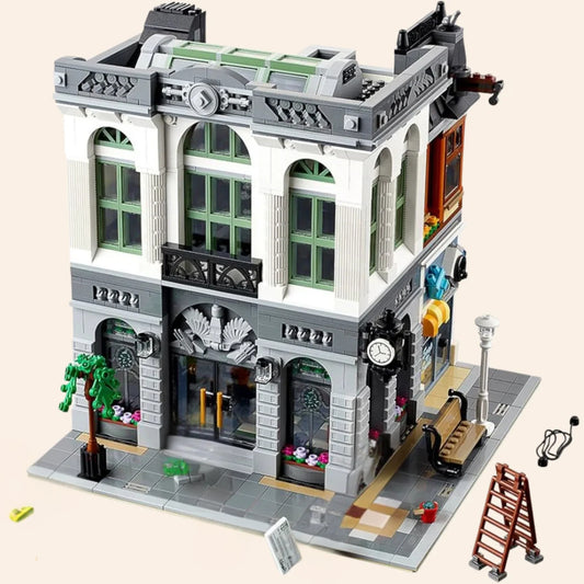 NEW Brick Bank Building Blocks Set Model Adults MOC Modular City Street Shop
