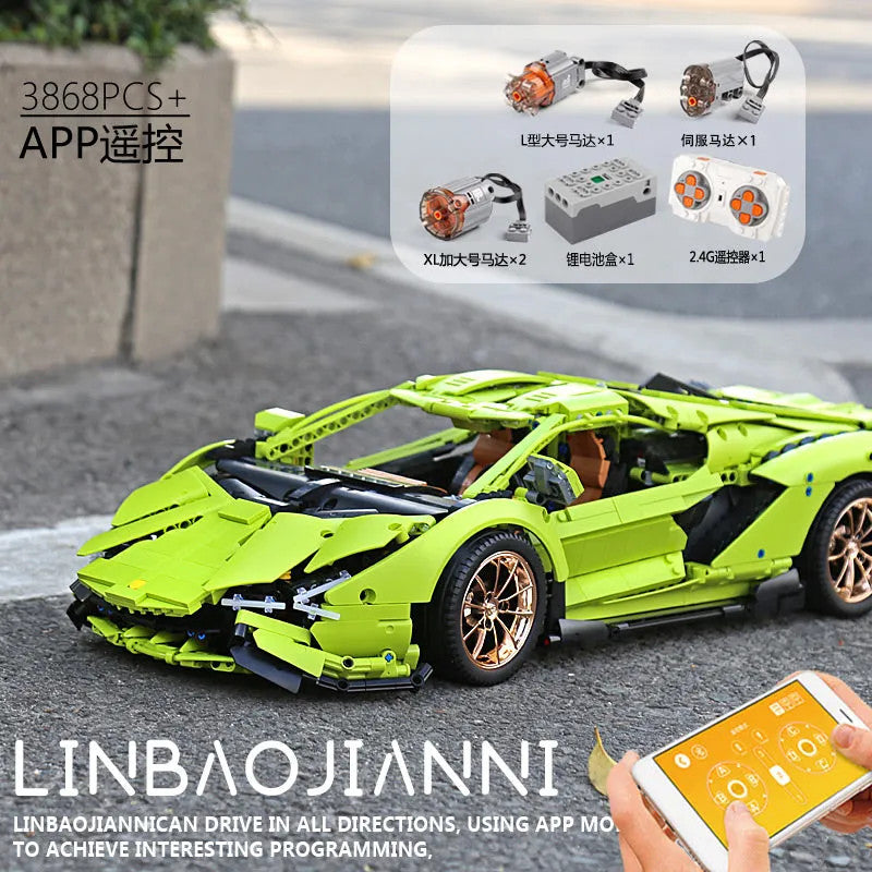 MOC APP RC Lamborghini Hyper Racing Car Bricks Toys 13057