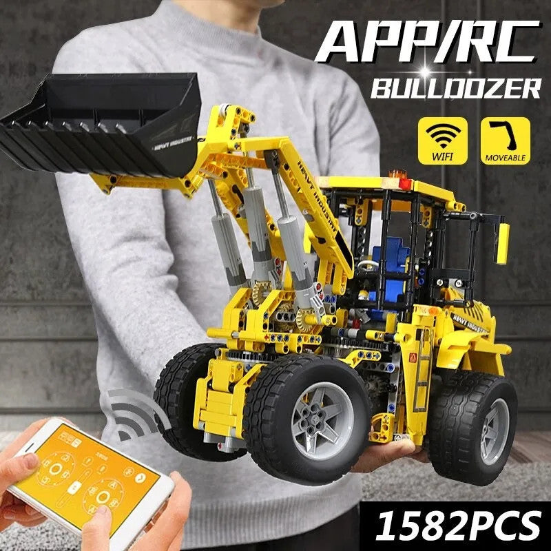 MOC RC Motorized Wheel Front Loader Bulldozer Bricks Toy