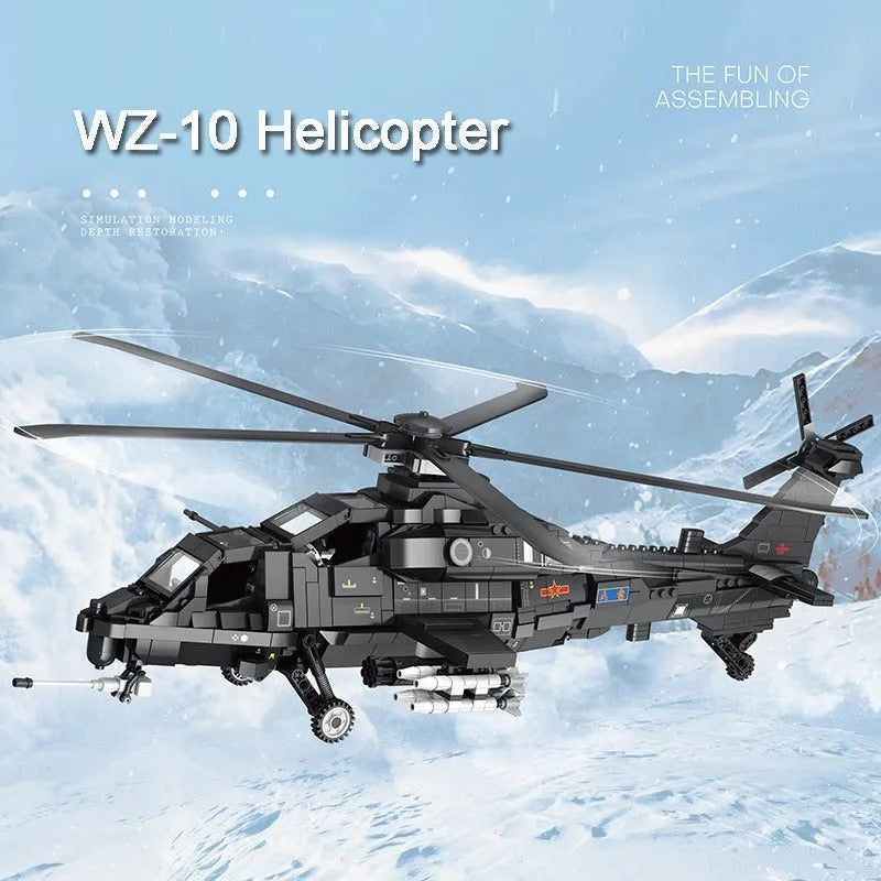 MOC Military WZ-10 Gunship Attack Helicopter Bricks Toy