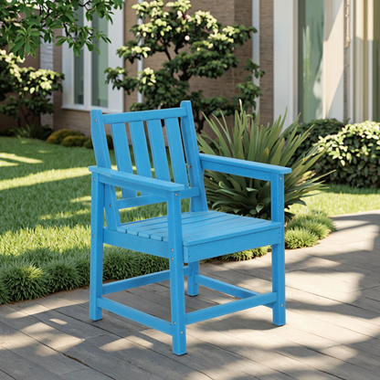 HDPE Outdoor Patio Garden Chair – Blue Weatherproof Dining Seat 22.8″ x 22″ x 34
