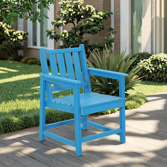 HDPE Outdoor Patio Garden Chair – Blue Weatherproof Dining Seat 22.8″ x 22″ x 34