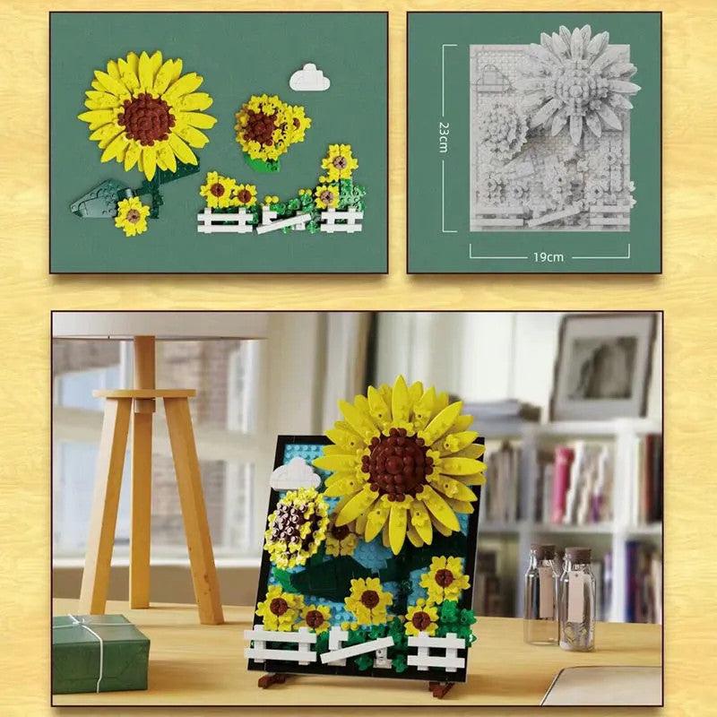 MOC Ideas Sunflowers Helianthus Art Painting Bricks Toy