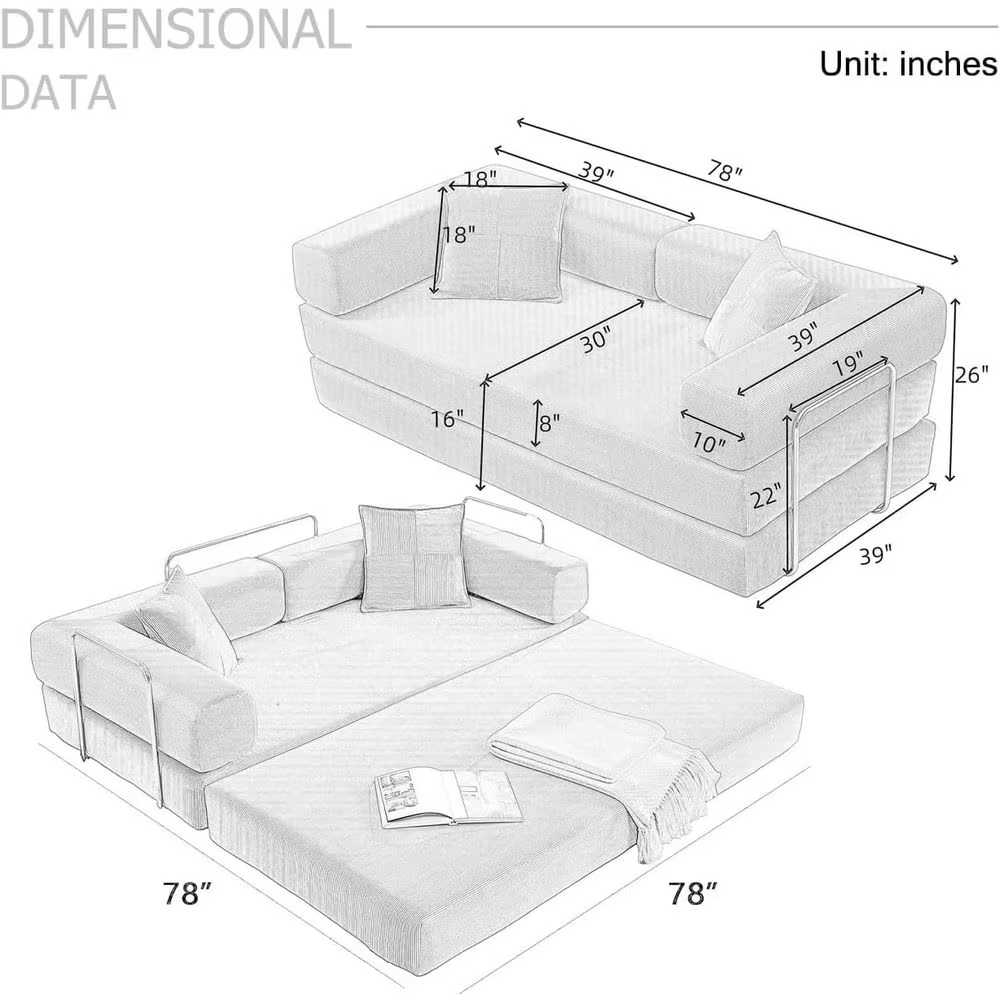 NEW COMFY Convertible Floor Sofa Sleeper Bed Foldable Mattress Lounge Loveseat