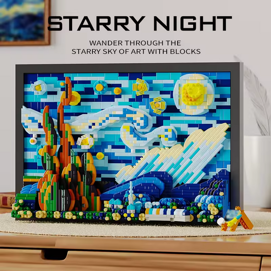 New 1731pcs Van Gogh Starry Night Painting Building Block 3D Art DIY Frame Set