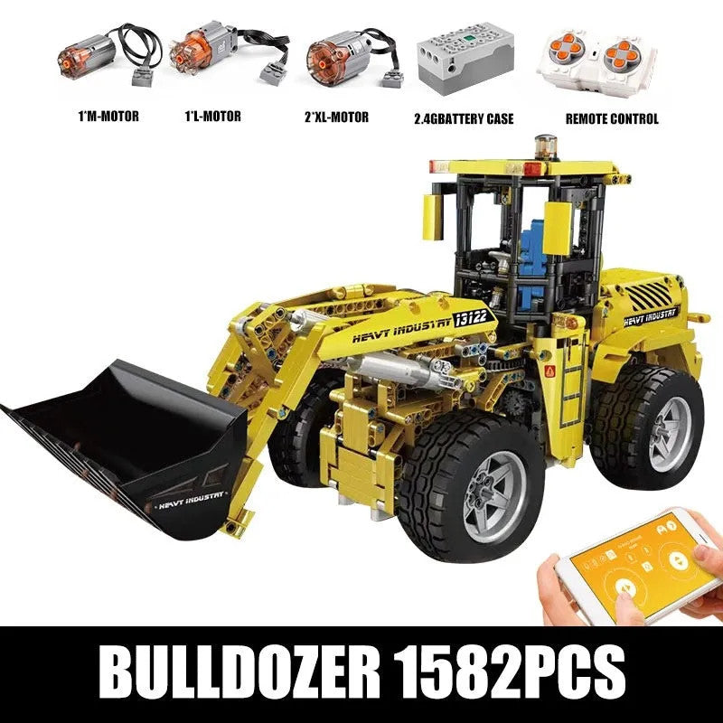 MOC RC Motorized Wheel Front Loader Bulldozer Bricks Toy