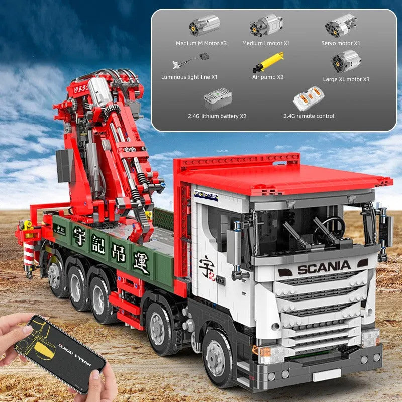 MOC APP Motorized Scania Crane Lorry RC Truck Bricks Toys