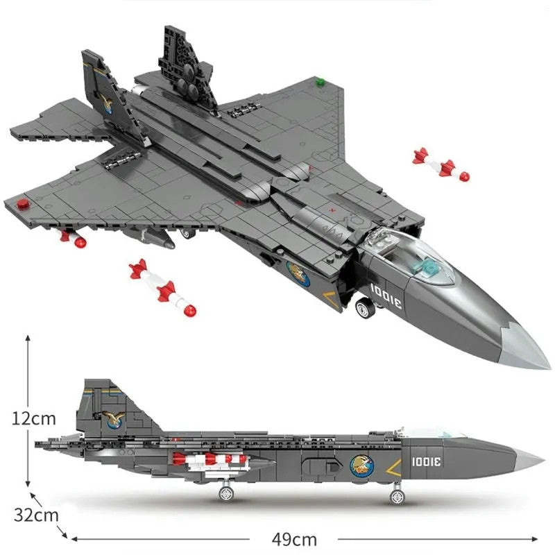 Military MOC FC-31 Fighter Aircraft Jet Bricks Toy