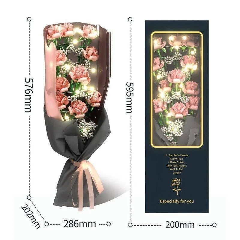 MOC Romantic Roses Bouquet Flower Pot Bricks Kids Toys