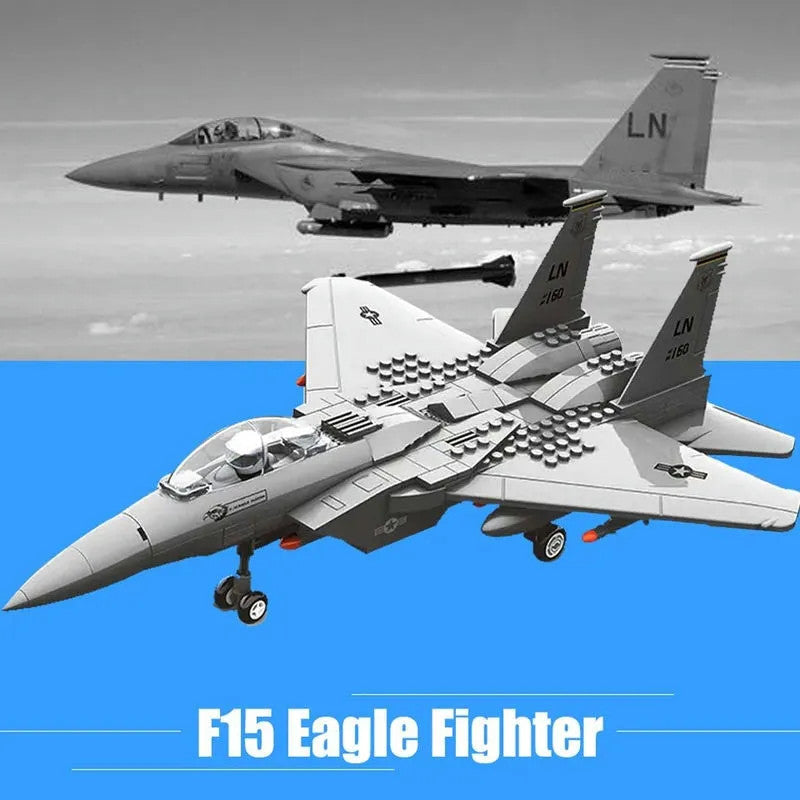 MOC Military F-15 Eagle Fighter Plane Bricks Kids Toys