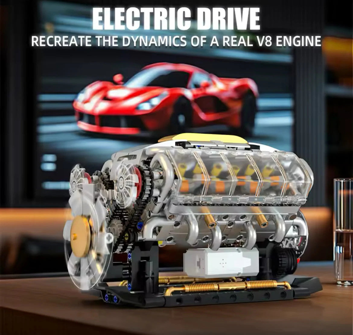 NEW Motorized V8 Engine Building Blocks Set Model Adults MOC Working Motor