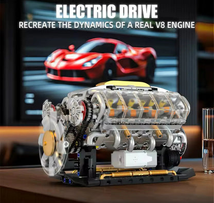 NEW Motorized V8 Engine Building Blocks Set Model Adults MOC Working Motor