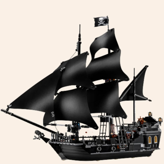 NEW Black Pirate Ship Building Blocks Set Model Adults MOC Boat Sailing Sea