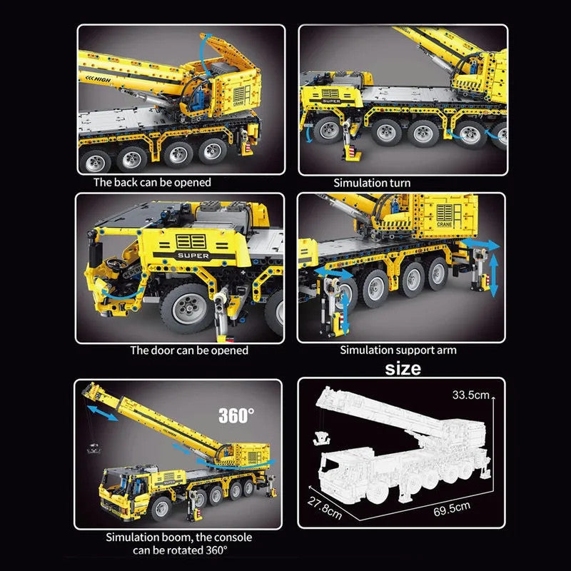 MOC RC Motorized Heavy Lift Crane Truck Bricks Toy T4004