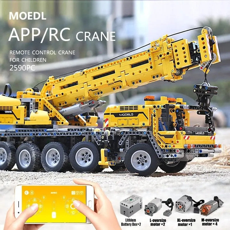 MOC RC APP Heavy Mobile Lift Crane Trucks Bricks Kids Toys