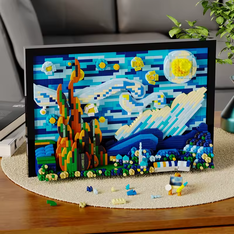 New 1731pcs Van Gogh Starry Night Painting Building Block 3D Art DIY Frame Set