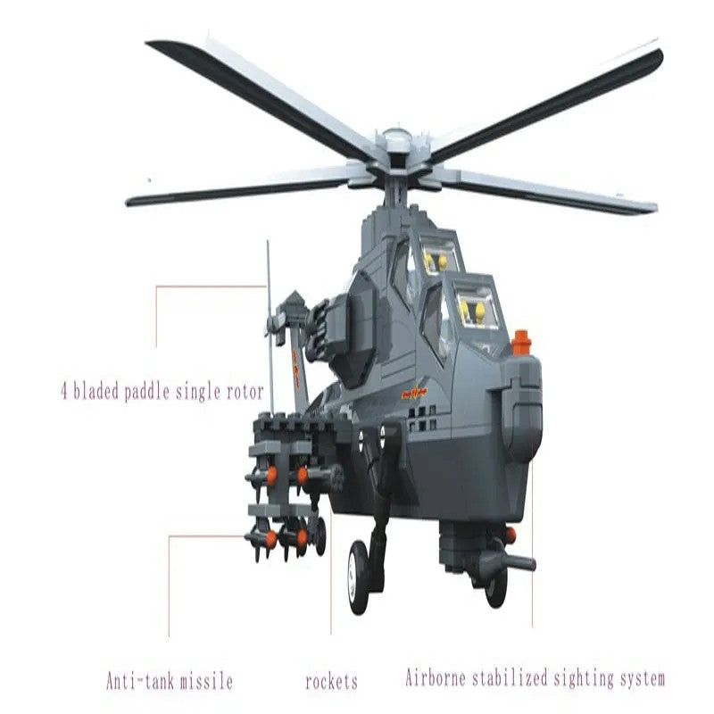 MOC Military WZ-10 Gunship Helicopter Bricks Kids Toys