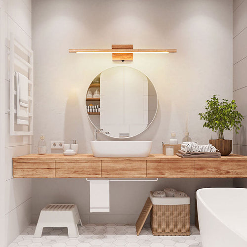Nordic Minimalist Solid Wood Long Strip LED Vanity Light Mirror Front Wall Sconce Lamp