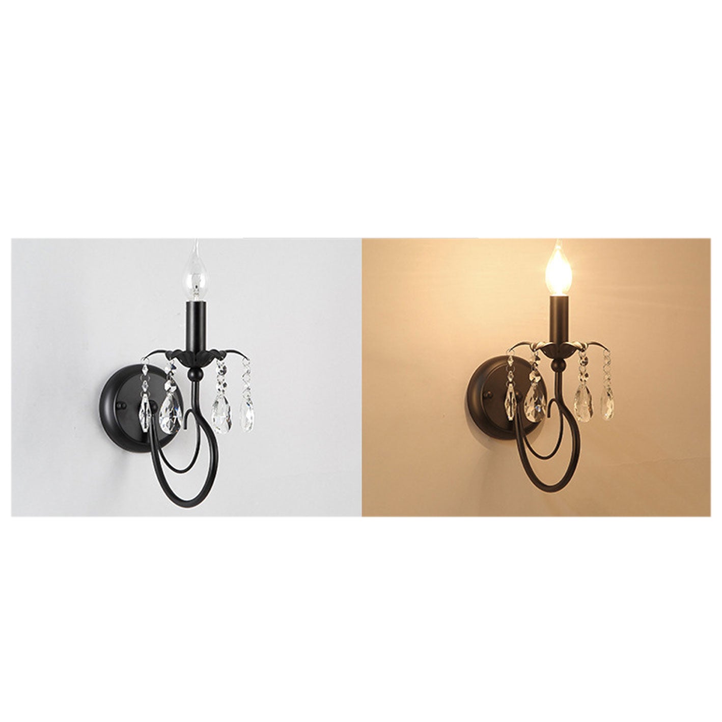 European Wrought Iron Crystal 1-Light Wall Sconce Lamp