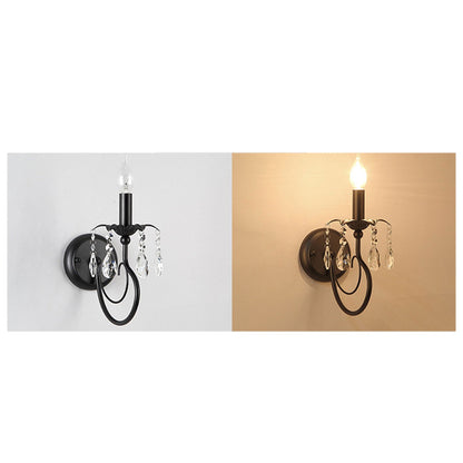 European Wrought Iron Crystal 1-Light Wall Sconce Lamp