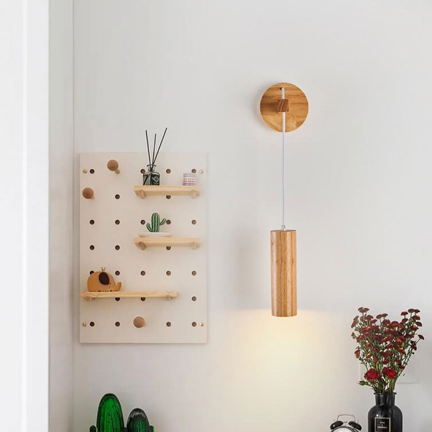 Minimalist Solid Wood Cylinder Column LED Wall Sconce Lamp