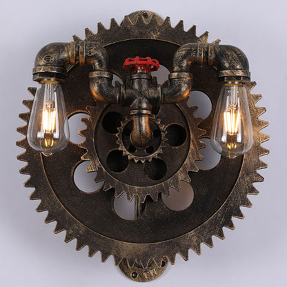 Gear-shaped Wrought Iron 1/2-Light Wall Sconce Lamp