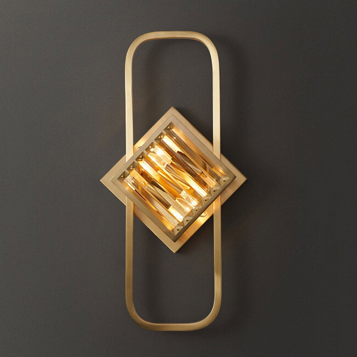 Brass Crystal Geometric Ring 2/3 Light Wall Sconce Lamp