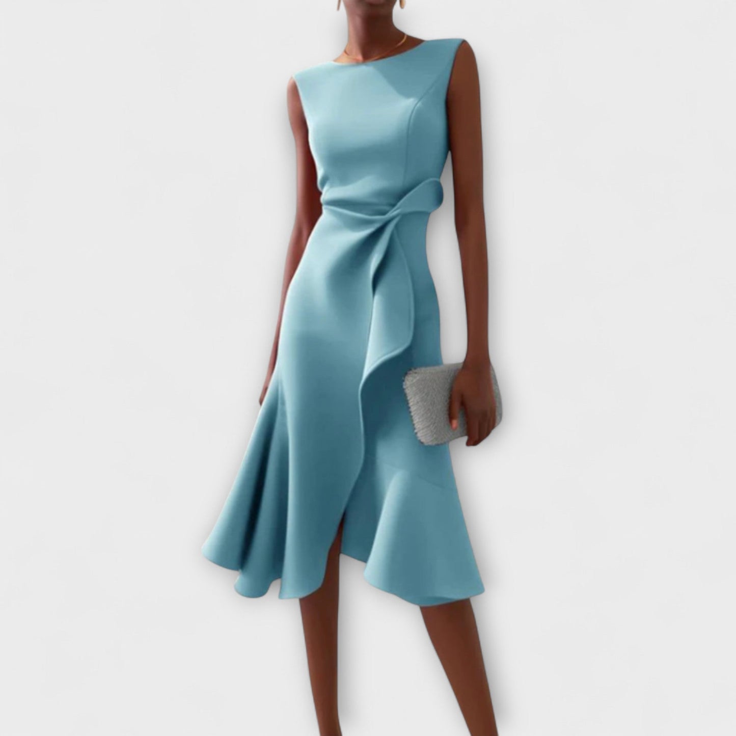 Asymmetric Midi Dress with Draped Hem