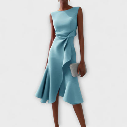 Asymmetric Midi Dress with Draped Hem