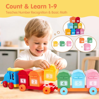 Wooden Train Set with Farm Animals
