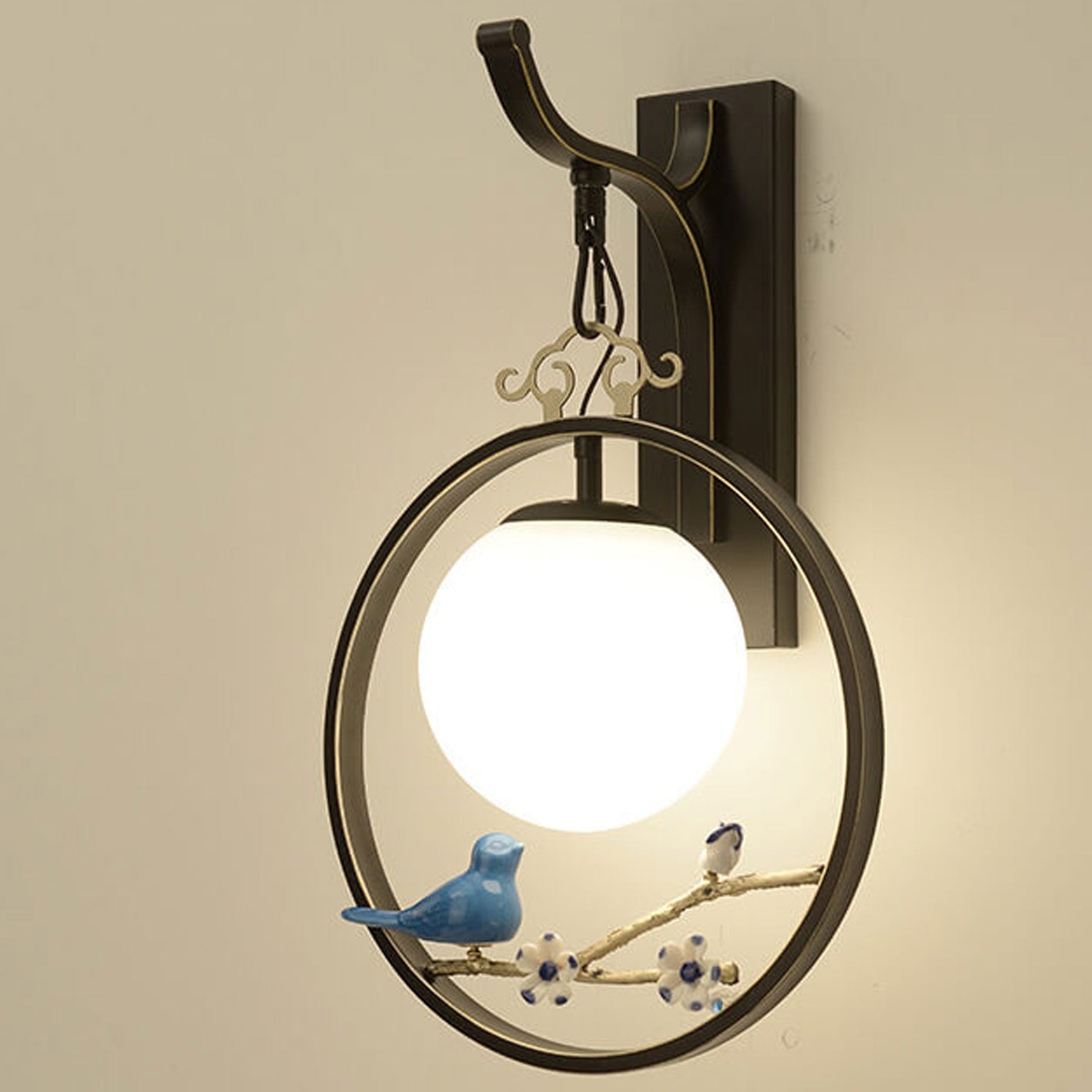 Chinese Ball Bird Tree Branch 1-Light Wall Sconce Lamp