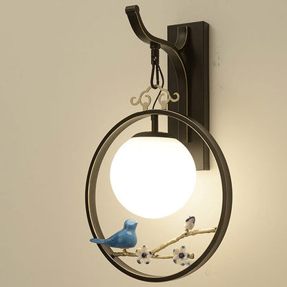 Chinese Ball Bird Tree Branch 1-Light Wall Sconce Lamp