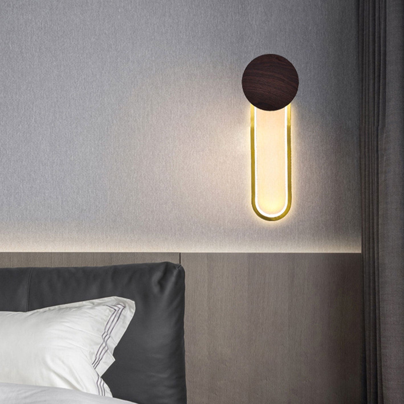 Wood Grain Round Wrought Iron LED Wall Sconce Lamp