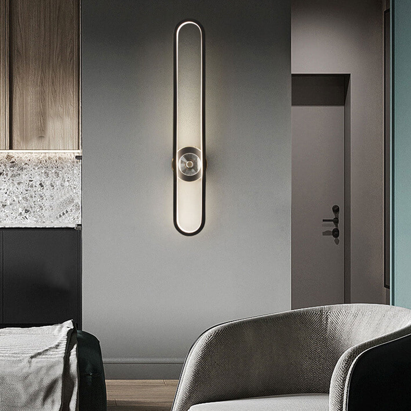 Light Luxury Full Brass Long Ring LED Wall Sconce Lamp