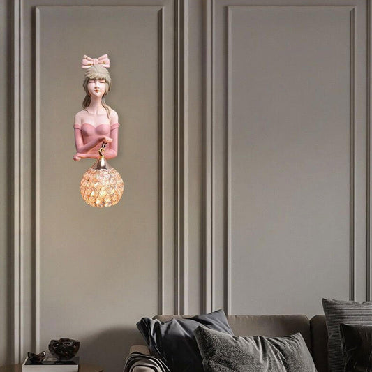 Girl Painted Resin Glass Kids 1-Light Wall Sconce Lamp