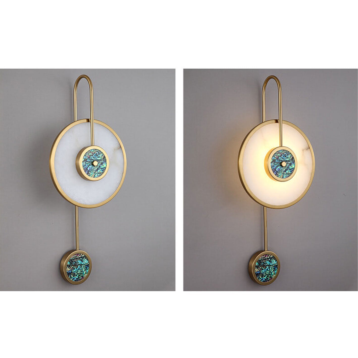 Luxury Marble Round Shell Curved Arm LED Wall Sconce Lamp