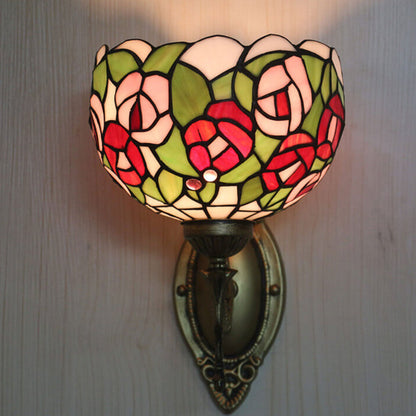 Tiffany Rose Stained Glass Bowl 1-Light Wall Sconce Lamp