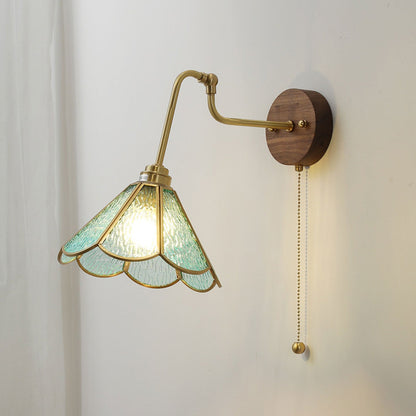 Japanese Brass Glass With Switch 1-Light Wall Sconce Lamp