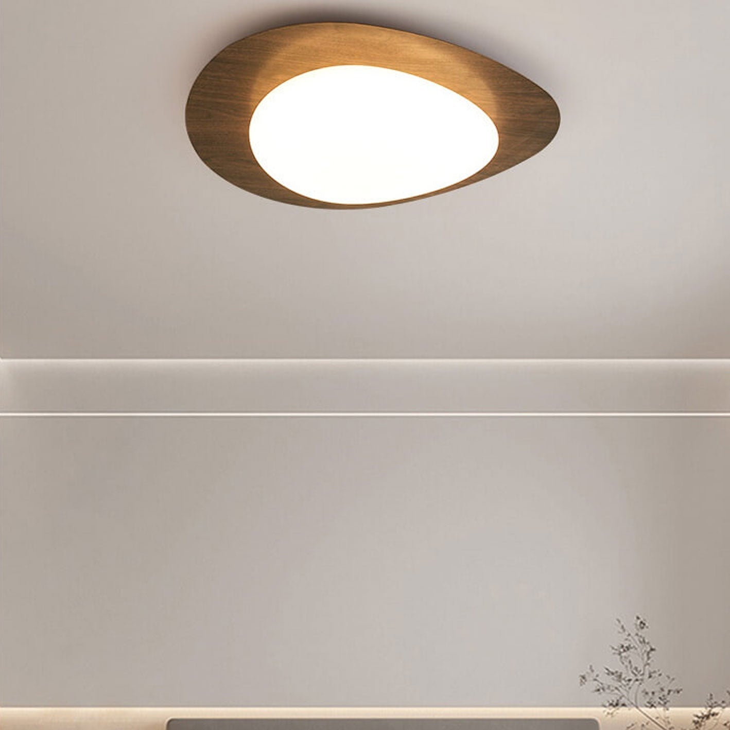Nordic Iron Wood Grain Pebble LED Flush Mount Light