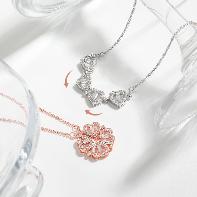 Four Heart Clover Pendant Necklace