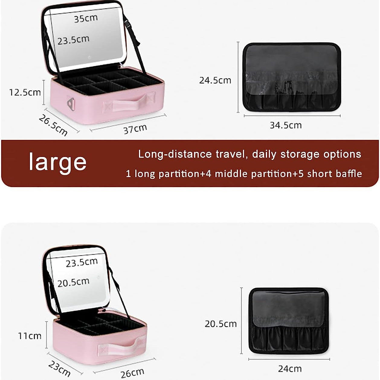 Makeup Organizer Case with LED Mirror