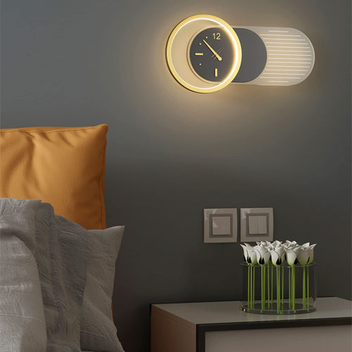 Nordic Iron Acrylic Clock Design LED Wall Sconce Lamp