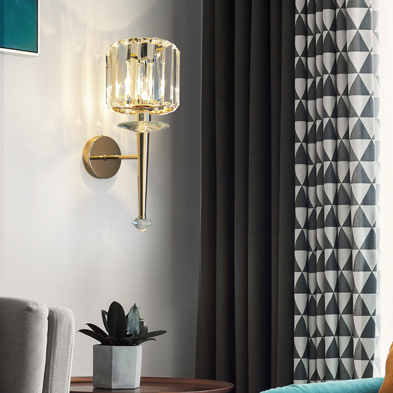 Metal Steel Crystal Ball Cylinder 1-Light Wall Sconce Lamp