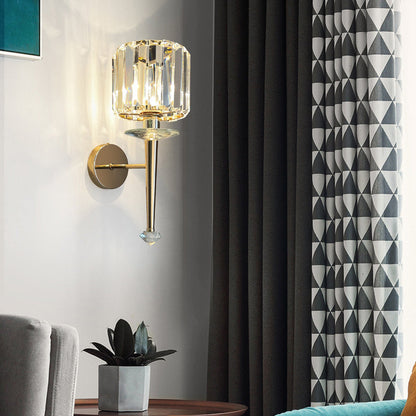 Metal Steel Crystal Ball Cylinder 1-Light Wall Sconce Lamp