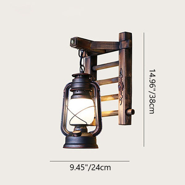Kerosene Bamboo Base Iron Twine 1-Light Wall Sconce Lamp