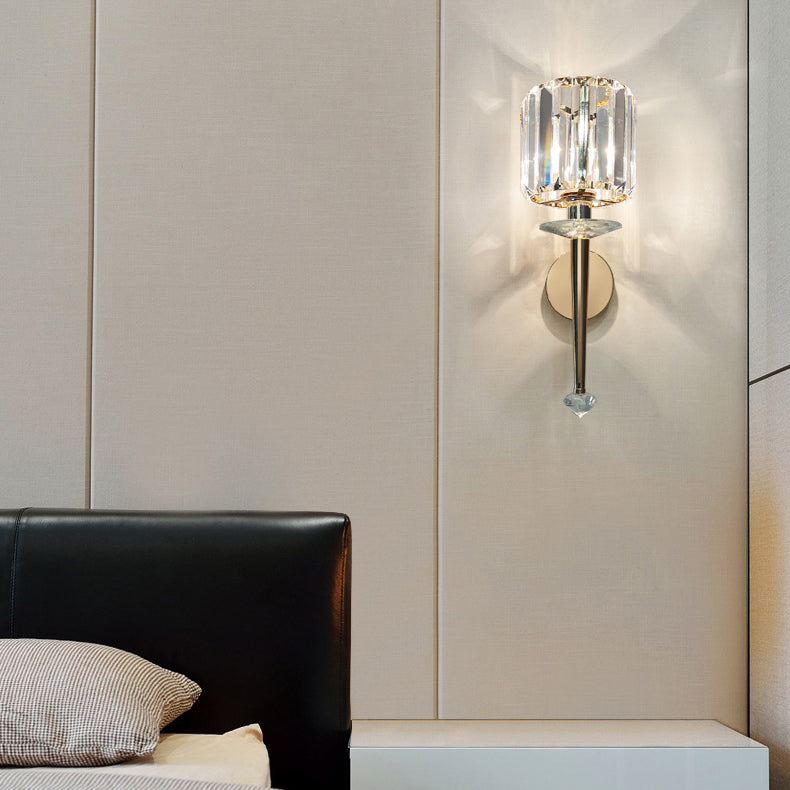 Metal Steel Crystal Ball Cylinder 1-Light Wall Sconce Lamp