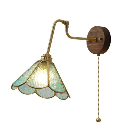 Japanese Brass Glass With Switch 1-Light Wall Sconce Lamp
