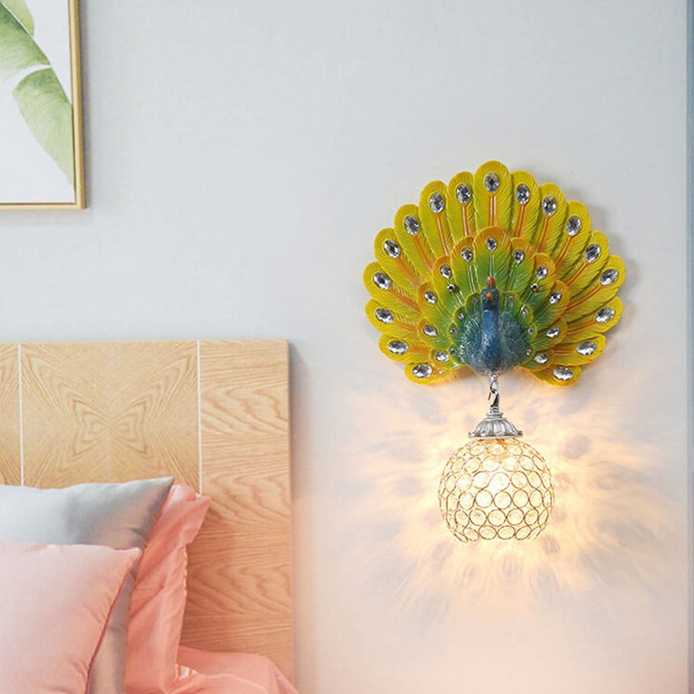 European Crystal Peacock Shape 1-Light Wall Sconce Lamp